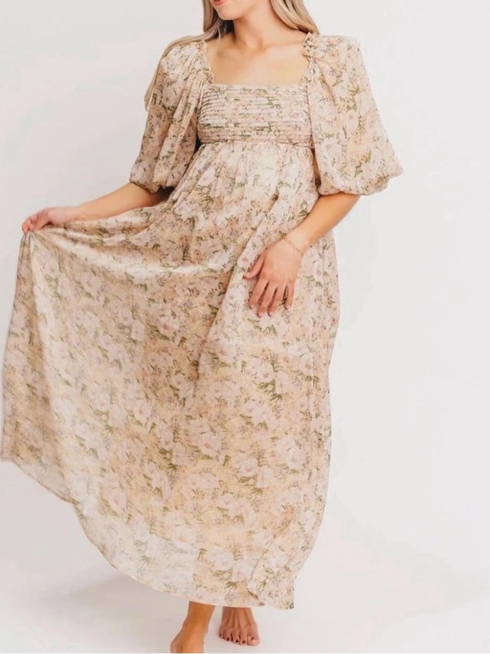NWT Worth Collective Mona Floral Maternity Maxi Dress Cream blush pink green